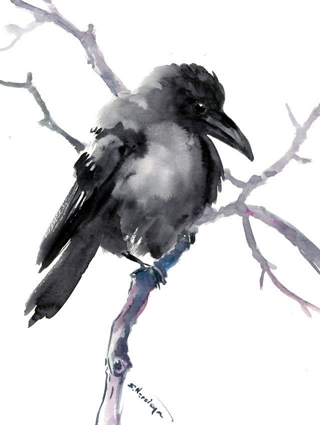 639x850 Crow Wall Art, Artwork, Original Watercolor Art, Raven Painting - Crow Watercolor