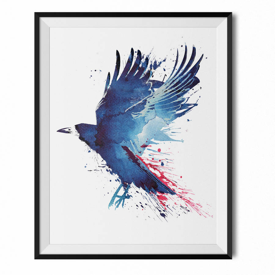 900x900 Bloody Crow Watercolour Fine Art Print By Wraptious - Crow Watercolor