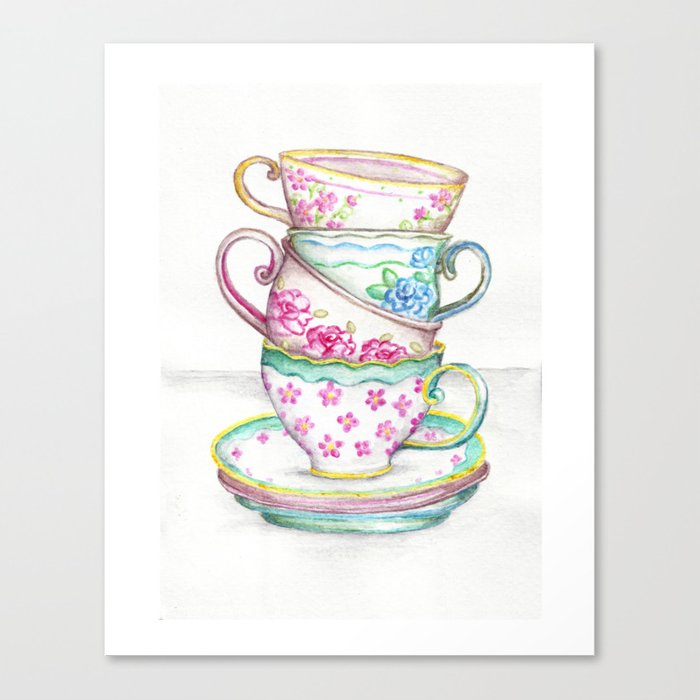 700x700 Tea Cup Art Kitchen Watercolor Painting Drawing Canvas Print By - Cup Watercolor