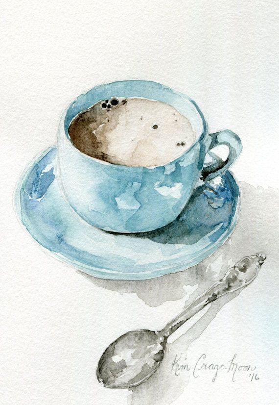 570x826 Blue Tea Cup, Watercolor, Art Print, Watercolor Painting, Kitchen - Cup Watercolor