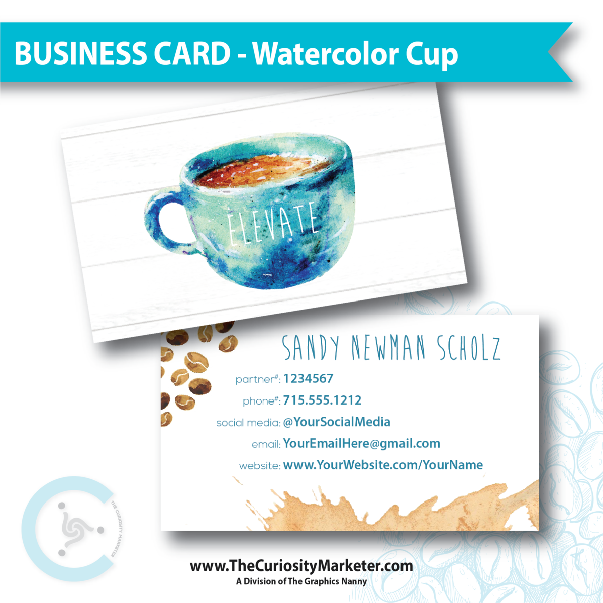 1200x1200 Business Card - Cup Watercolor