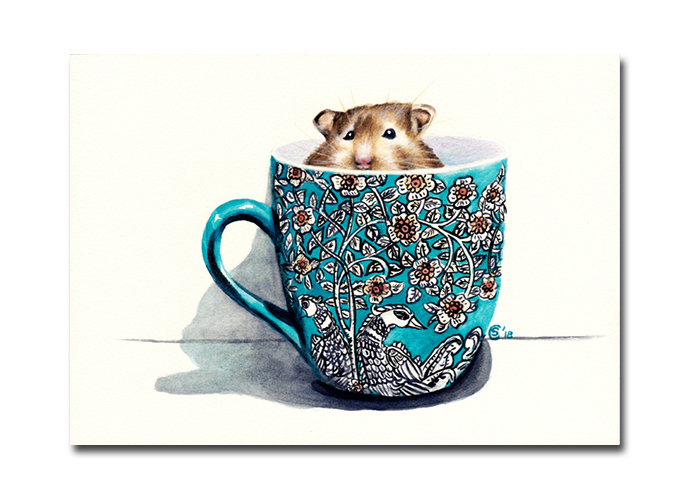 690x500 Hamster In A Tea Cup Watercolor Painting By Sandrinesgallery On Zibbet - Cup Watercolor
