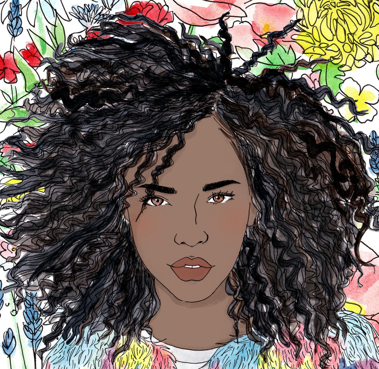 1280x1244 Ambre Clavel - Curly Hair Watercolor