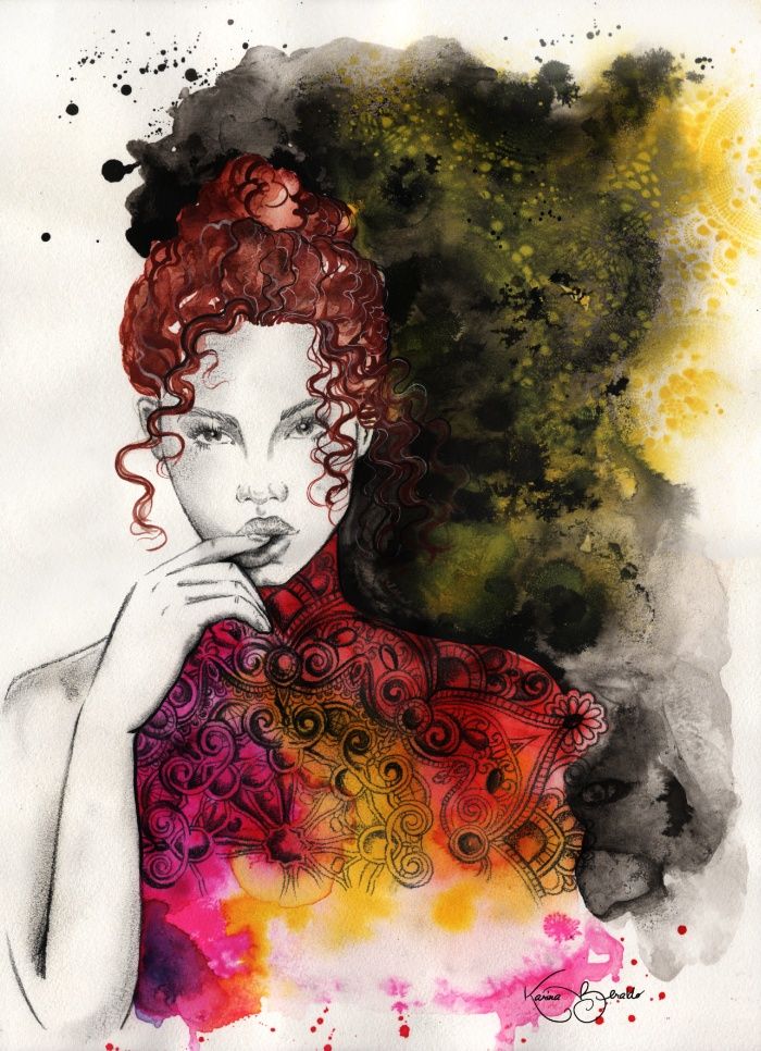 700x966 Watercolor, Woman, Portrait, Mandala, Doodle, Curly Hair - Curly Hair Watercolor