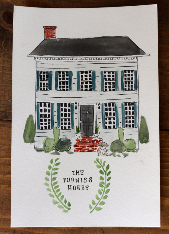 570x786 Custom Watercolor House Portraits By Bluehousepaperie On Etsy - Custom Watercolor