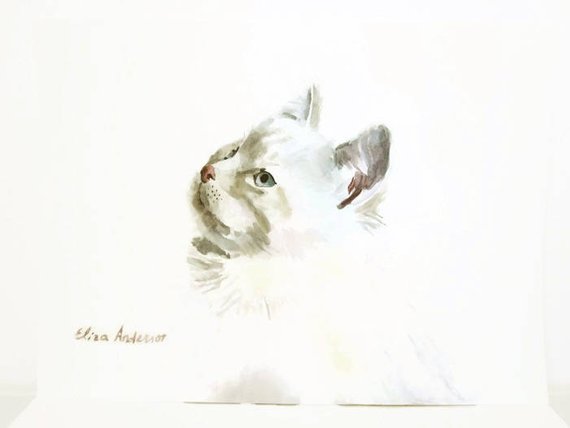 570x428 Original Watercolor Painting Cat Watercolor Kitten Painting Etsy - Cute Cat Watercolor