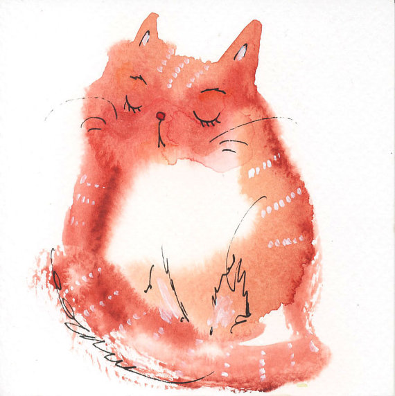 570x572 Small Original Watercolor Painting Cute Cat - Cute Cat Watercolor