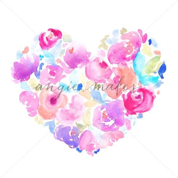600x600 Adorable Watercolor Heart Made Of Flowers. This Digital Download - Cute Watercolor