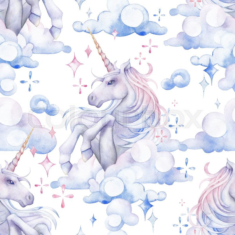 800x800 Cute Watercolor Unicorn In The Sky. Fantasy Art In Pastel Colors - Cute Watercolor