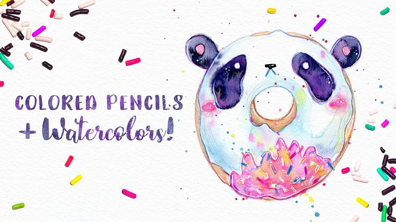 1280x720 How To Use Colored Pencils With Watercolor Cute Panda Doughnut - Cute Watercolor