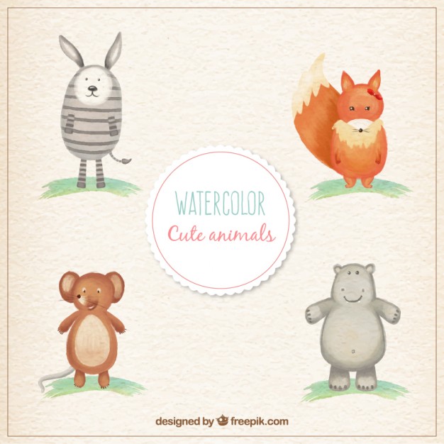 626x626 Watercolor Cute Animals Vector Free Download - Cute Watercolor