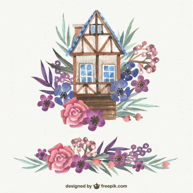 626x626 Watercolor Cute House With Flowers Vector Free Download - Cute Watercolor