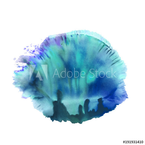 500x500 Abstract Watercolor Paint Monotyped Spot. Cyan, Blue, Turquoise - Cyan Watercolor