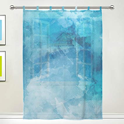 425x425 Window Treatments Sheer Curtains Draperies With Cyan - Cyan Watercolor