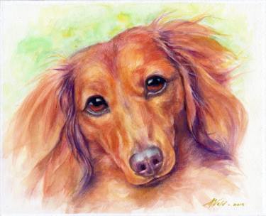 375x304 Dachshund Original Watercolor Painting Painting By Alex Vald - Dachshund Watercolor