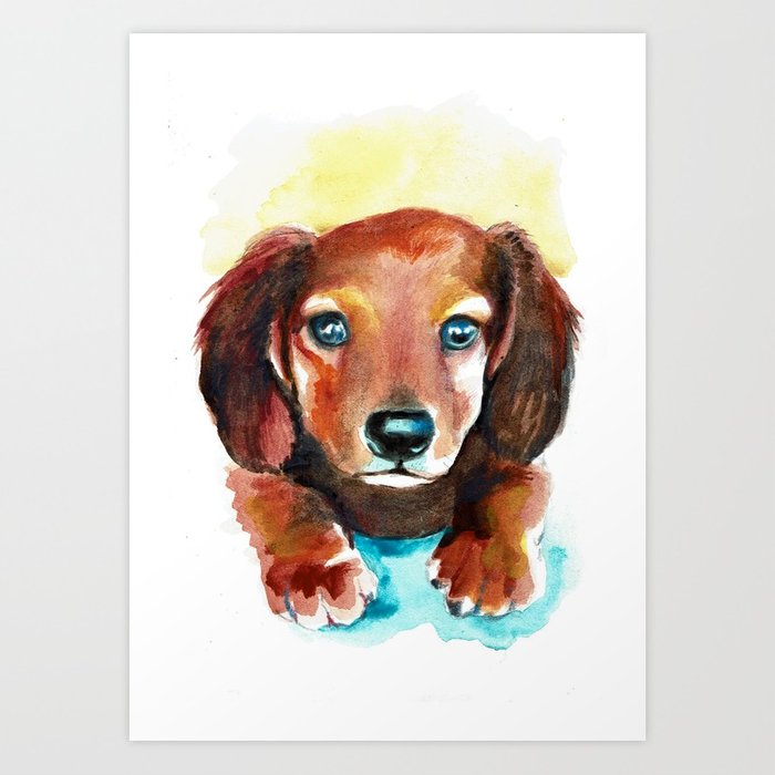 700x700 Dachshund Watercolor Painting Art Art Print By Sonjafunnell Society6 - Dachshund Watercolor