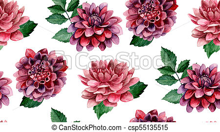 450x270 Dahlia Watercolor Flowers Background. Floral Seamless Pattern. - Dahlia Watercolor