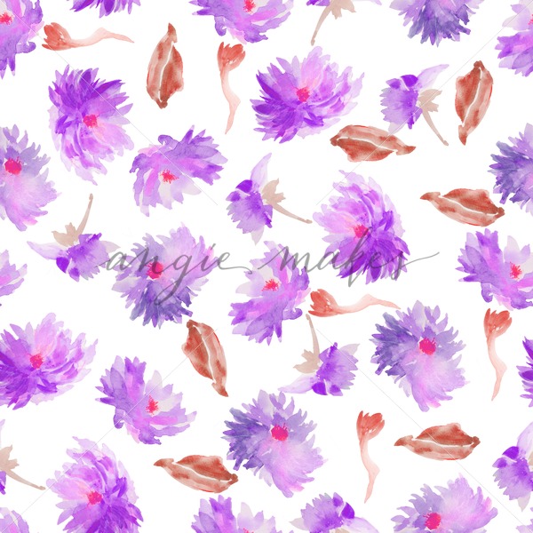 600x600 Purple Seamless Dahlia Watercolor Flower Pattern - Dahlia Watercolor