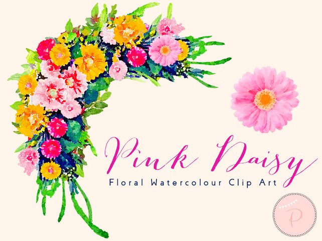 642x482 Pink Daisy Flower Aster Floral Frame Clip Art Watercolor Etsy - Daisy Flower Watercolor