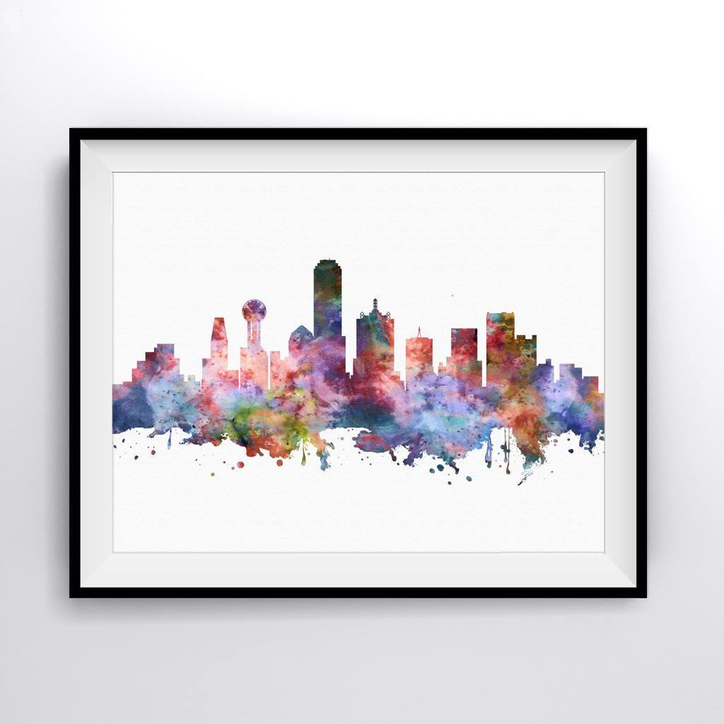 1024x1024 Dallas Skyline Art Print Poster - Dallas Skyline Watercolor