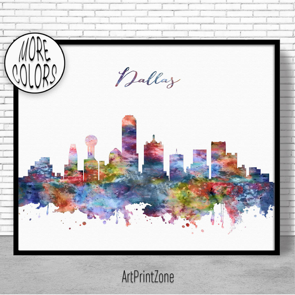 1024x1024 Dallas Skyline Dallas Print Dallas Texas Office Decor Travel Art - Dallas Skyline Watercolor