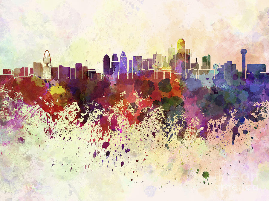 900x675 Dallas Skyline In Watercolor Background Digital Art By Pablo Romero - Dallas Skyline Watercolor