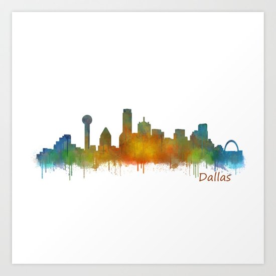 550x550 Dallas Texas City Skyline Watercolor V02 Art Print By Hqphoto - Dallas Skyline Watercolor