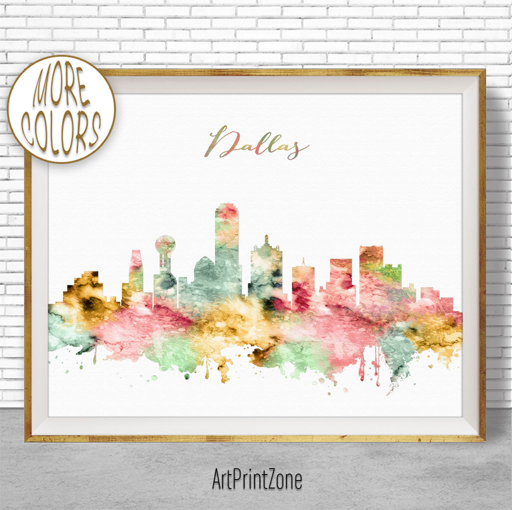 1026x1022 Dallas Texas Dallas Print Dallas Skyline Dallas Art City Wall Art - Dallas Skyline Watercolor