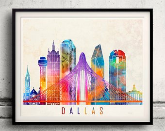 340x270 Dallas Skyline Etsy - Dallas Skyline Watercolor