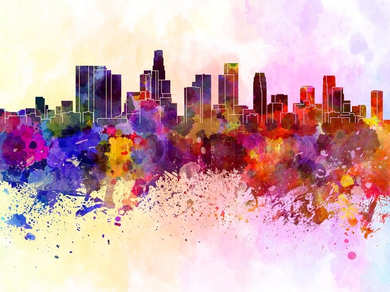 800x600 Los Angeles Skyline In Watercolor Background Stock Photo Colourbox - Dallas Skyline Watercolor