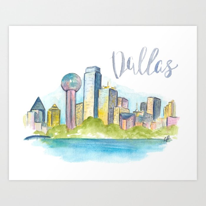 700x700 Dallas Skyline Watercolor Art Print By Imagodeinurserydecor Society6 - Dallas Skyline Watercolor