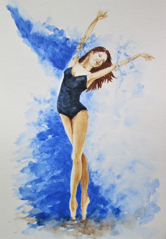 570x817 Original Ballerina Dancer Watercolor Art Dancing Girl Modern Etsy - Dancer Watercolor
