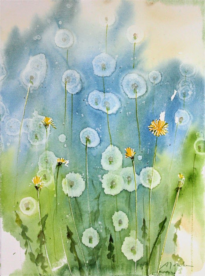700x942 How To Dandelion Watercolor Painting Using Alcohol Droplets - Dandelion Watercolor