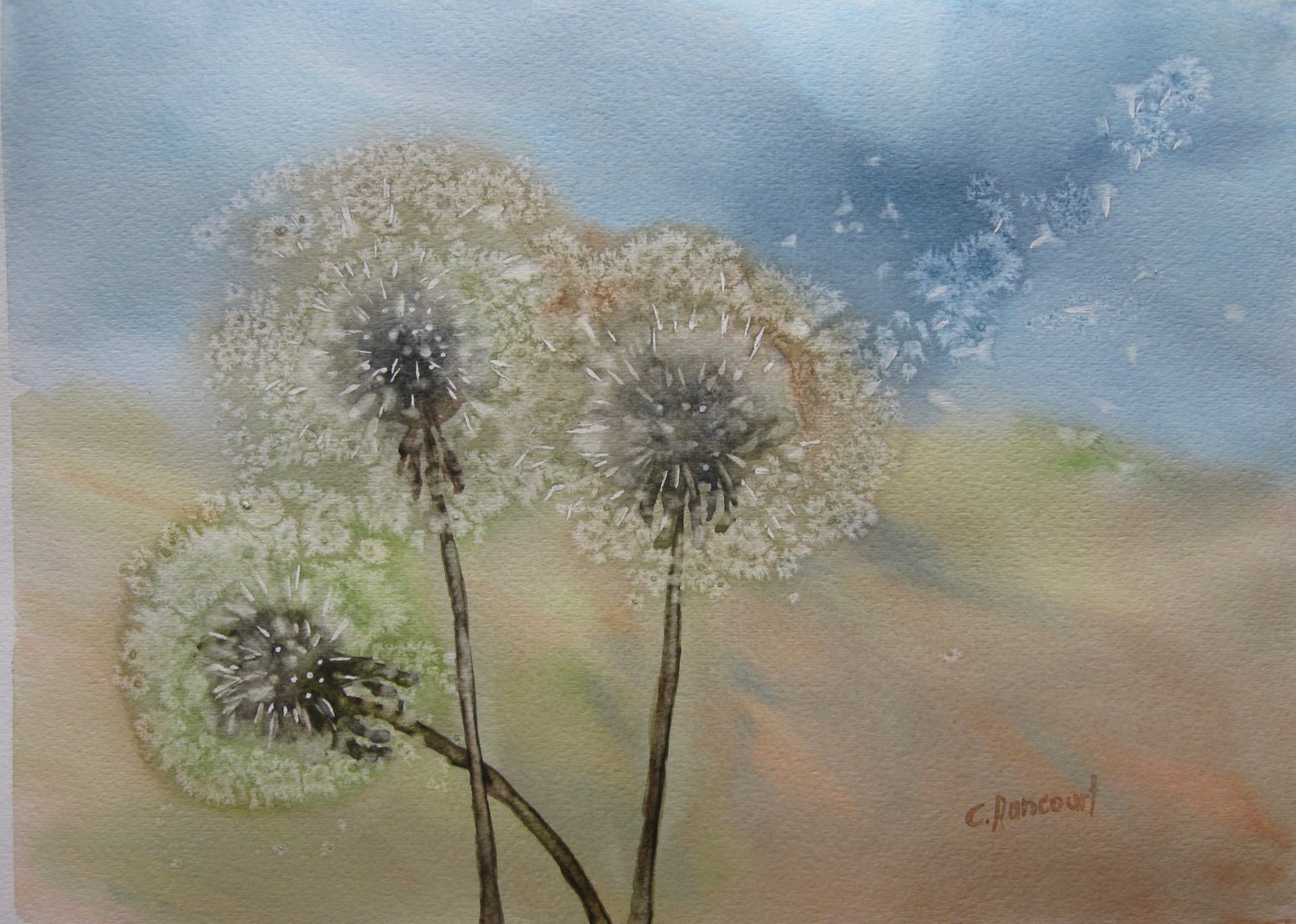 1500x1070 Dandelion Watercolor Dandelion Painting Blowing Dandelion Etsy - Dandelion Watercolor Painting