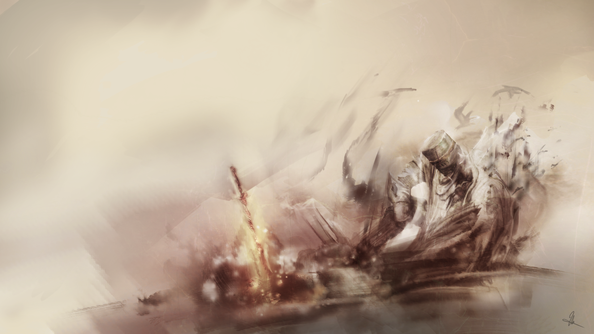 1920x1080 Wallpaper Drawing, White, Video Games, Dark Souls Ii, Winter - Dark Souls Watercolor