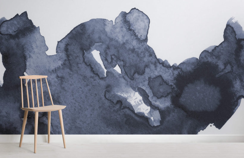 820x532 Deep Blue Waves Watercolor Wall Mural - Dark Watercolor