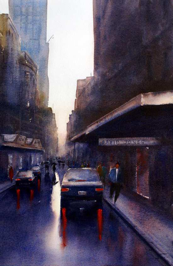 550x846 Watercolor Paintings Street Scene Gallery Watercolour - Dark Watercolor Painting