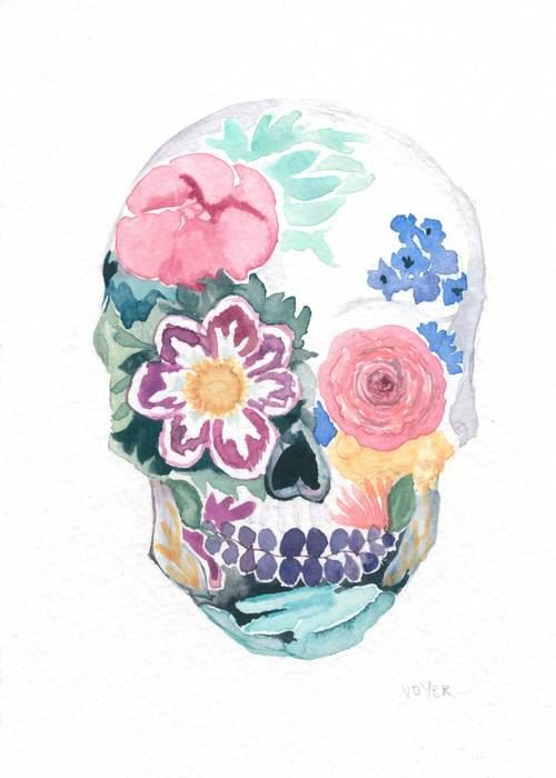 500x700 Day Of The Dead Watercolor Sugar Skull 5 X 7 Giglee Print On - Day Of The Dead Watercolor