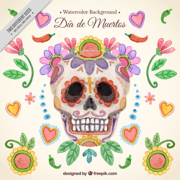 626x626 Day Of The Dead Watercolor Skull Background Free Vector My - Day Of The Dead Watercolor