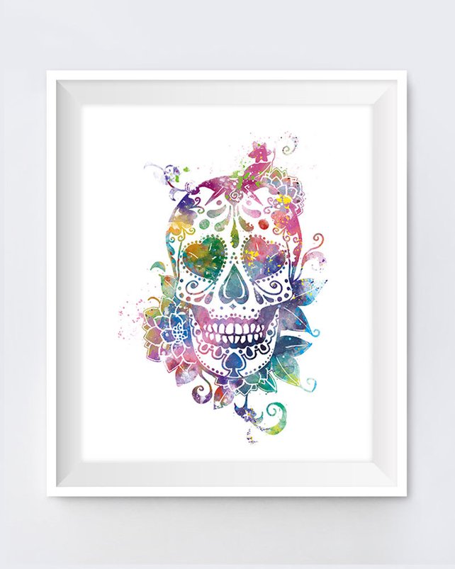 642x803 Sugar Skull Art Print Day Of The Dead Watercolor Skull Etsy - Day Of The Dead Watercolor