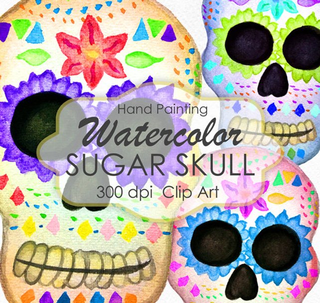 642x609 Sugar Skull Clip Art Watercolor Clip Art Day Of The Dead Etsy - Day Of The Dead Watercolor