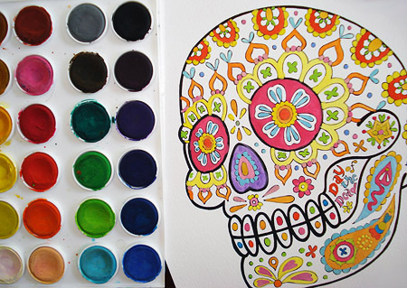 450x319 Sugar Skull Coloring Pages Art Is Fun - Day Of The Dead Watercolor