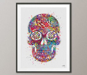 300x260 Sugar Skull Day Of The Dead Watercolor Print Geekery Wall Art - Day Of The Dead Watercolor