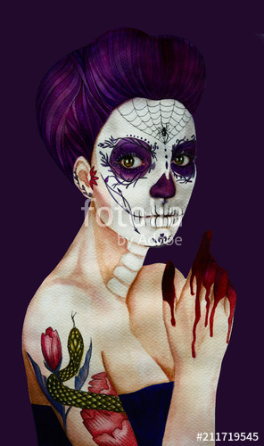 296x500 Sugar Skull Girl. Watercolorwatercolour Illustration. Day Of The - Day Of The Dead Watercolor