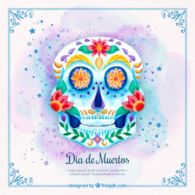 626x626 Watercolor Background With Mexican Day Of The Dead Skull Vector - Day Of The Dead Watercolor