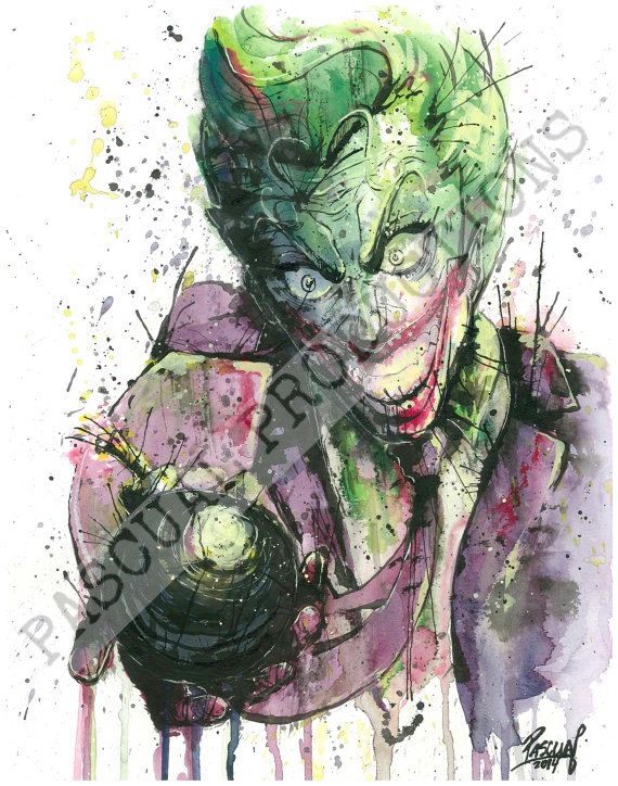 570x724 Joker Villain Superhero Dc Comics Watercolor By Pascualproductions - Dc Comics Watercolor