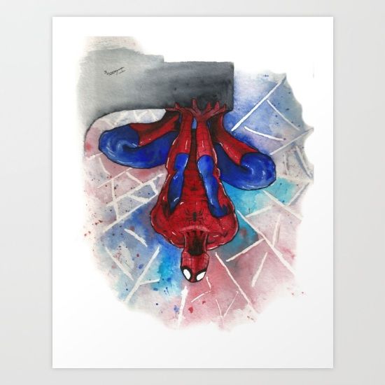 550x550 Spider Man Up Is Down Watercolor Art Print Marvel Dc Comics - Dc Comics Watercolor