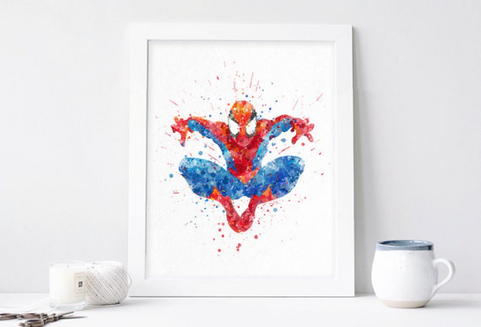 942x640 Spiderman Poster, Spider Man Print - Dc Comics Watercolor