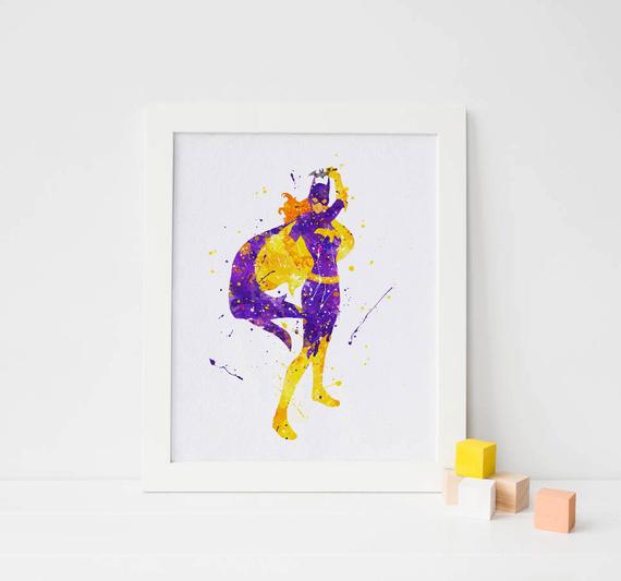 570x533 Superhero Batgirl Watercolor Poster Batman Art Batman Wall Decor - Dc Comics Watercolor
