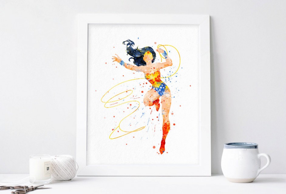 942x640 Wonder Woman Poster - Dc Comics Watercolor